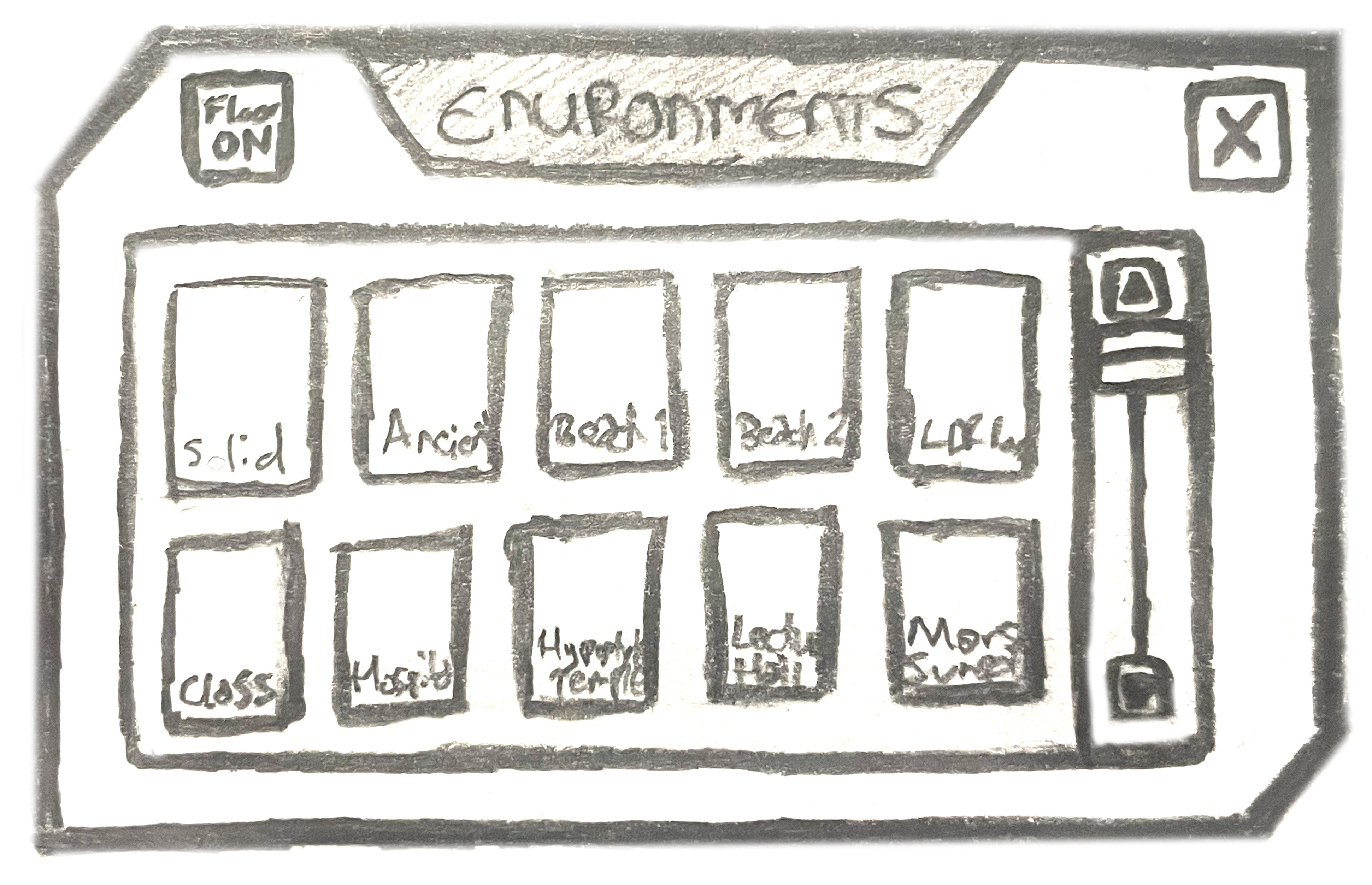 Iterative concept wireframe sketch defining grid lines and touch-zones