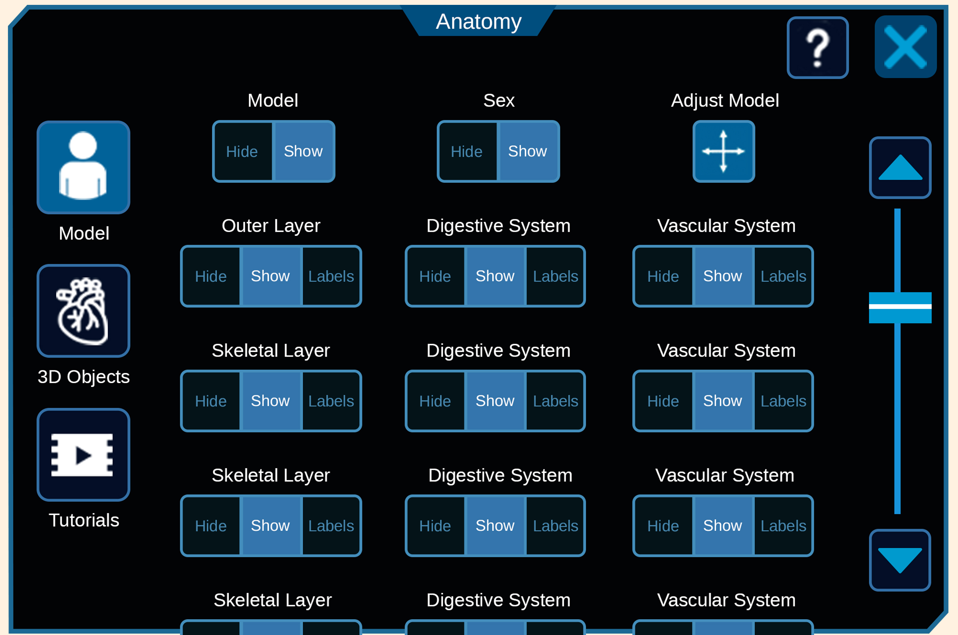 Anatomy table dashboard within the unified design system