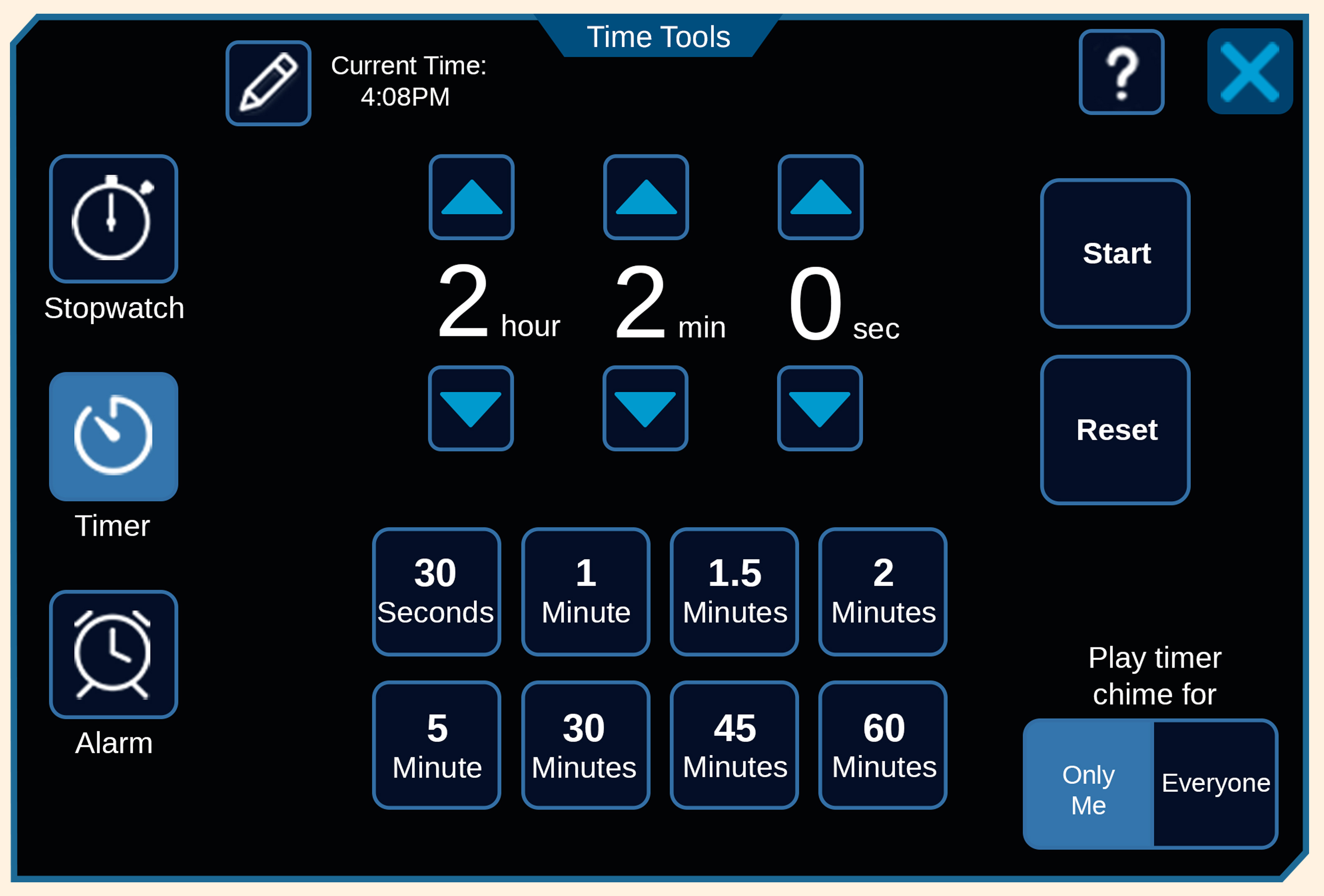 Time Tools feature extension dashboard