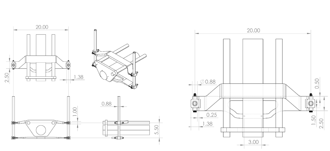 Orthographic dimensions of the final crank steering system