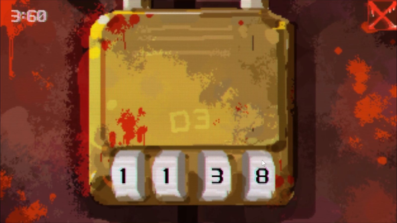 Blood-spattered combination lock puzzle with four number dials