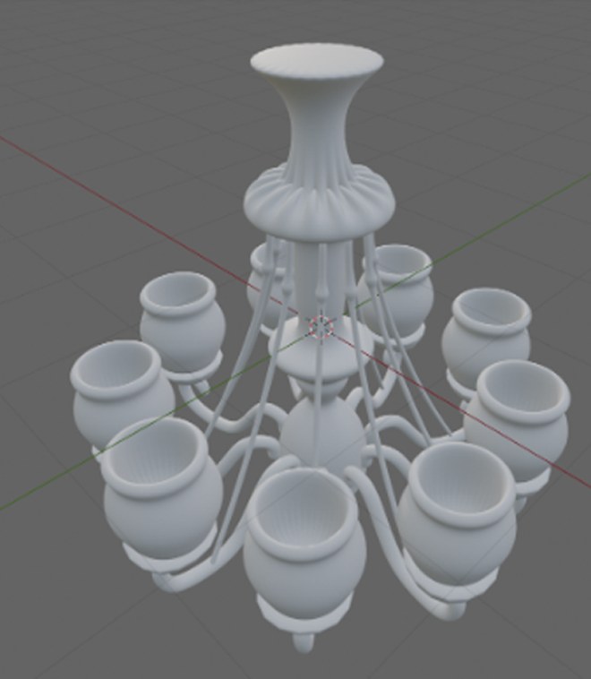 Untextured Blender model of an eight-arm chandelier