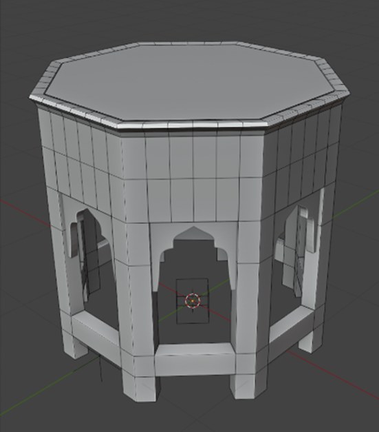 Blender wireframe model of an octagonal carved side table